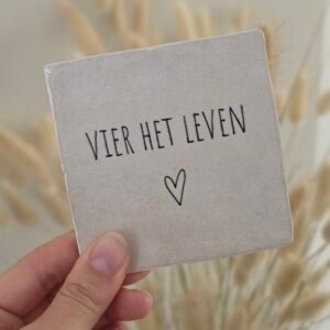 Tegeltje 'Vier het leven'.