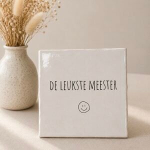 Tegeltje 'de leukste meester'.
